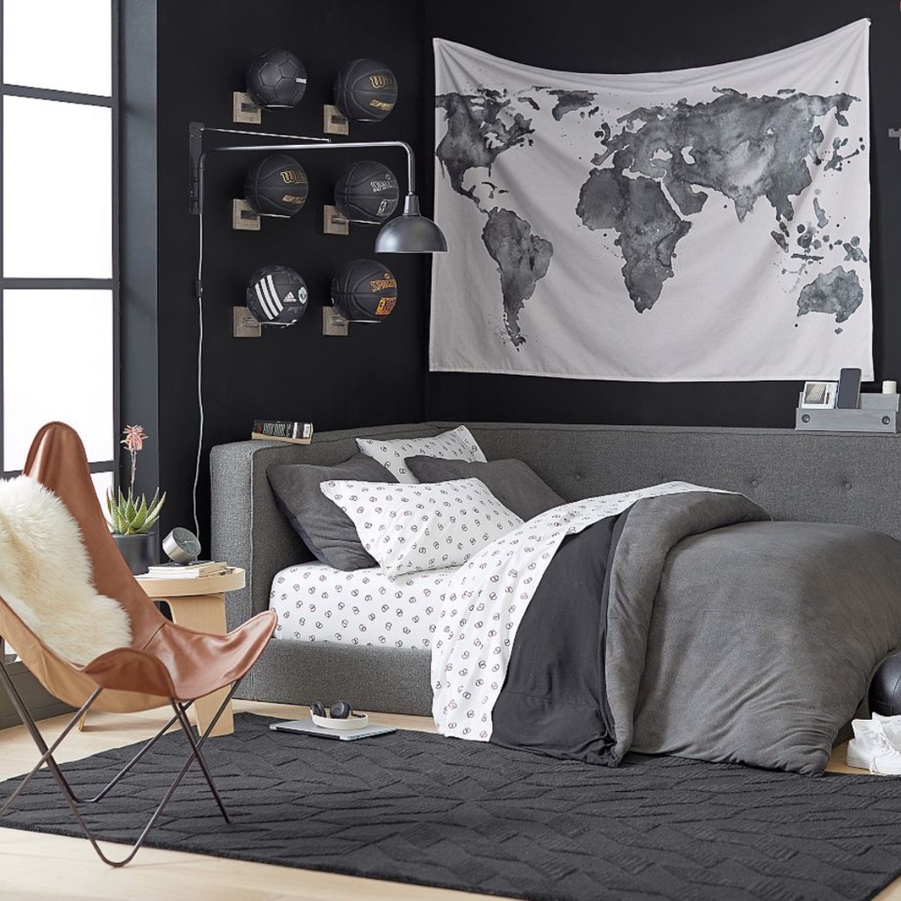 New PB Teen Dorm World Map Black and White Tapestry